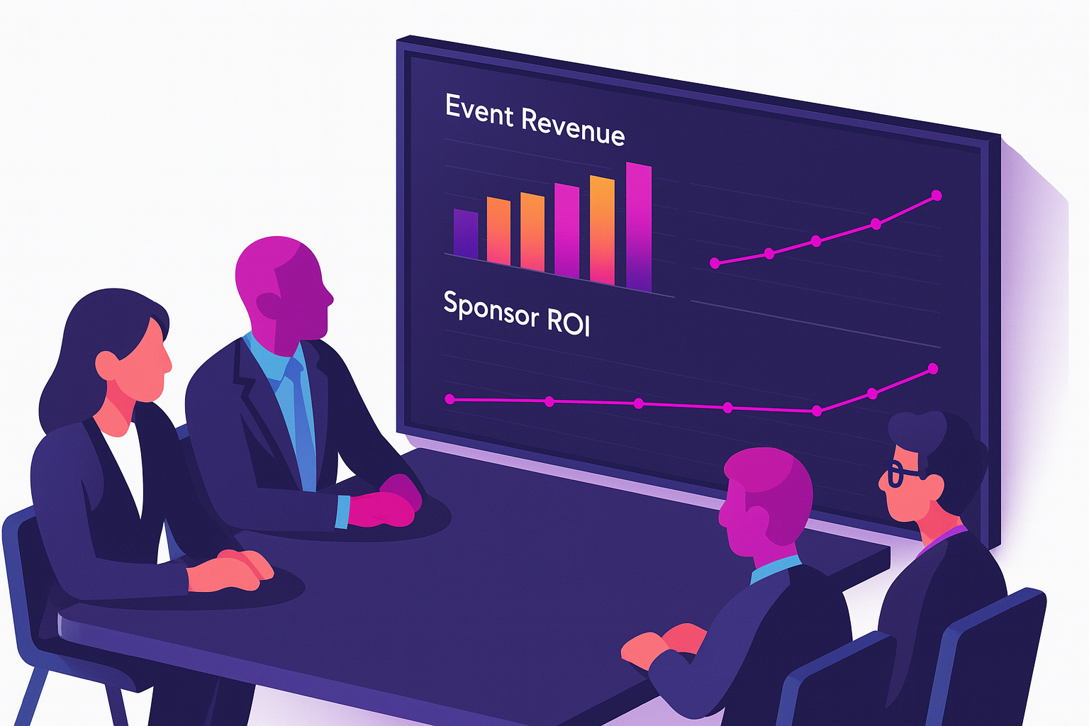 Sales analytics dashboard showing revenue and ROI metrics for booth sales